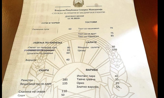 Нема веќе багатела цени во владината менза, новиот директор на СОЗР ги покачи цените