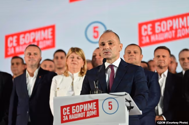 Kreu i LSDM-së, Venko Filipçe, gjatë fushtës për zgjedhjet lokale.