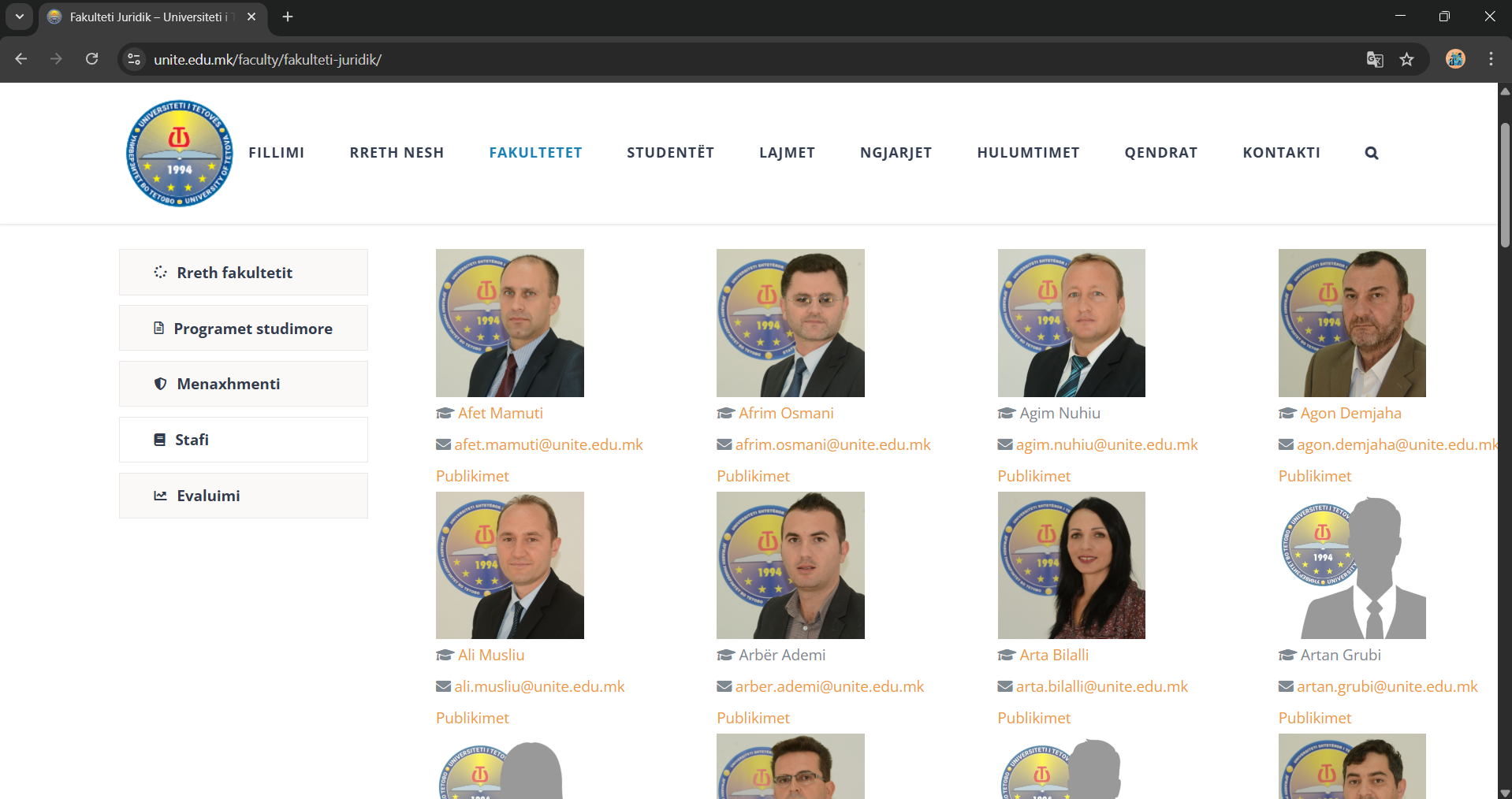 Foto: Printscreen nga ueb-faqja e Universitetit të Tetovës