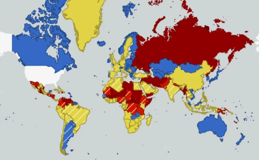 Amerikanët  hartë me rekomandime udhëtimi  ku gjendet Shqipëria 