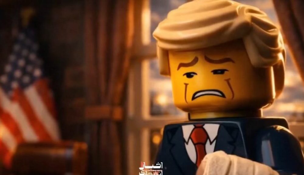 Animacione  Lego   boom online  forma e re e satirës digjitale shënjestron Trump