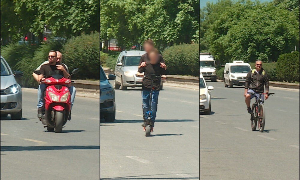 kaos-ne-shkup-motocikliste-pa-helmeta-femije-ne-trotinete-e-cikliste-qe-ngasin-pa-duar