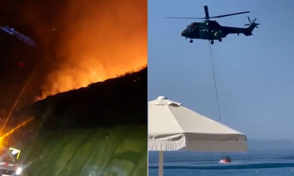 Zjarri në Palasë vijon prej mesnatës  ndërhyn edhe helikopteri për shuarjen e flakëve