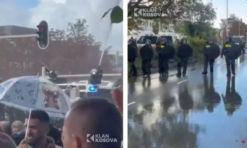 Policia në Hagë hedh ujë ndaj qytetarëve që t i largojnë ata nga ambientete Gjykatës Speciale